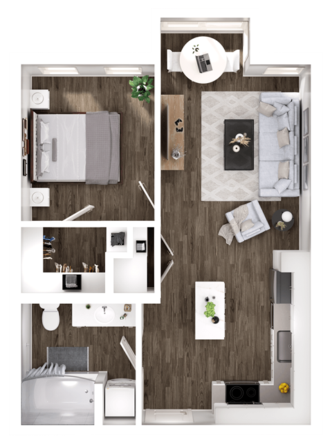 Floor plan for 1 bed, 1 bath, 424 sqft